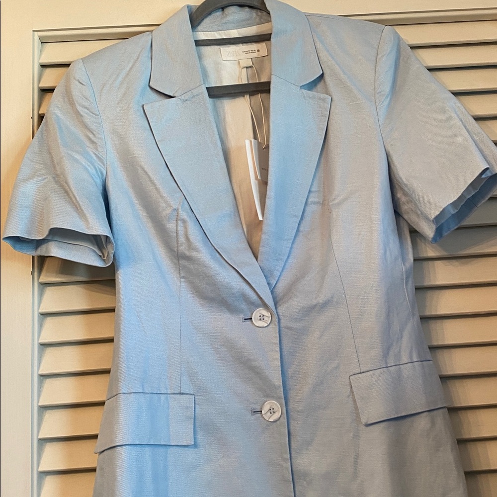 NWT Zara Short sleeve blue blazer M $99 - Picture 5 of 10